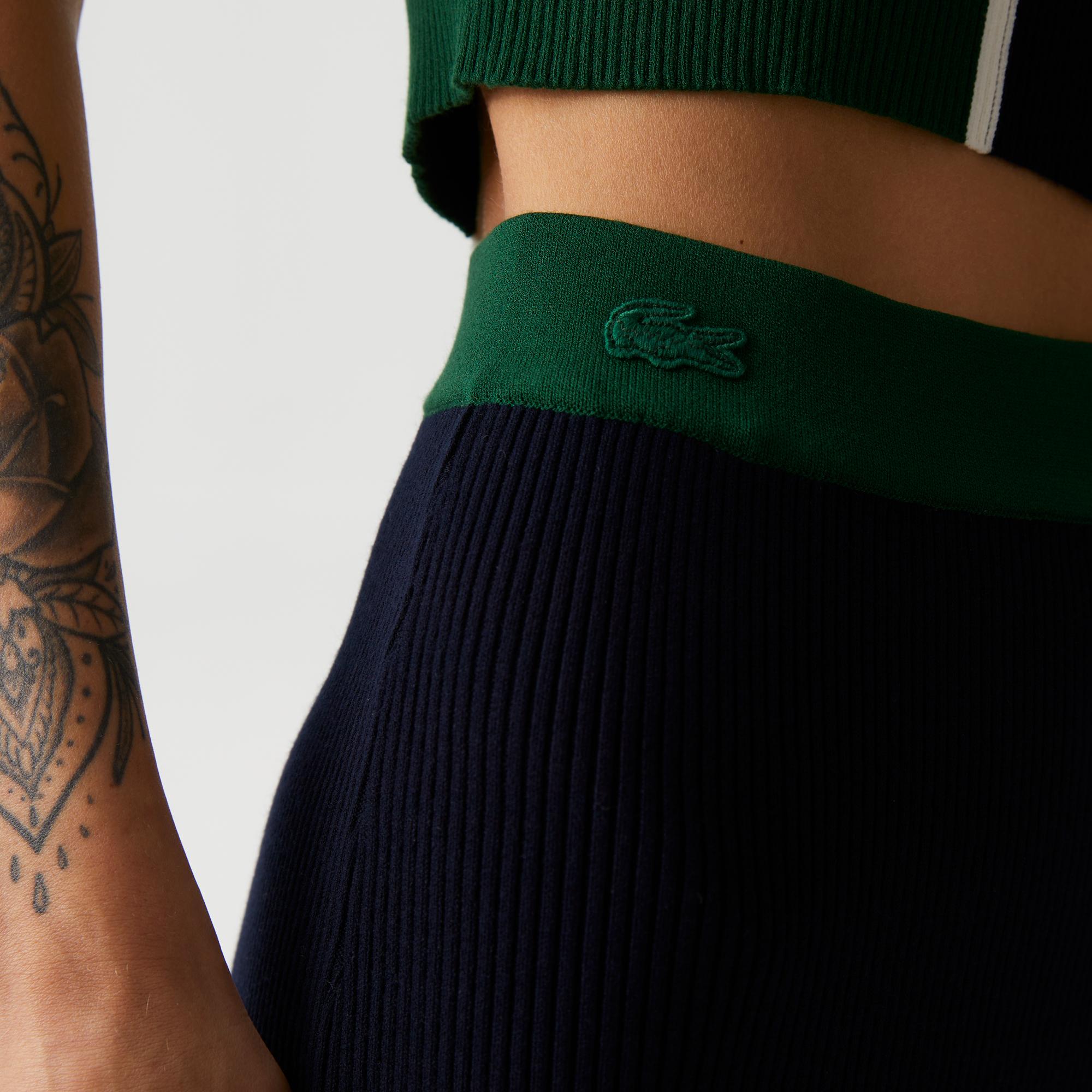 Kadın Slim Fit Renk Bloklu Lacivert Etek