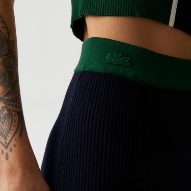  Kadın Slim Fit Renk Bloklu Lacivert Etek