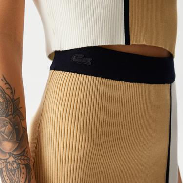  Kadın Slim Fit Renk Bloklu Bej Etek