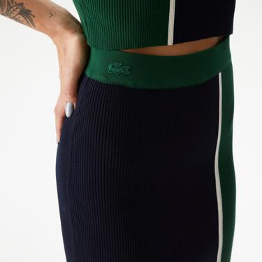  Kadın Slim Fit Renk Bloklu Lacivert Etek