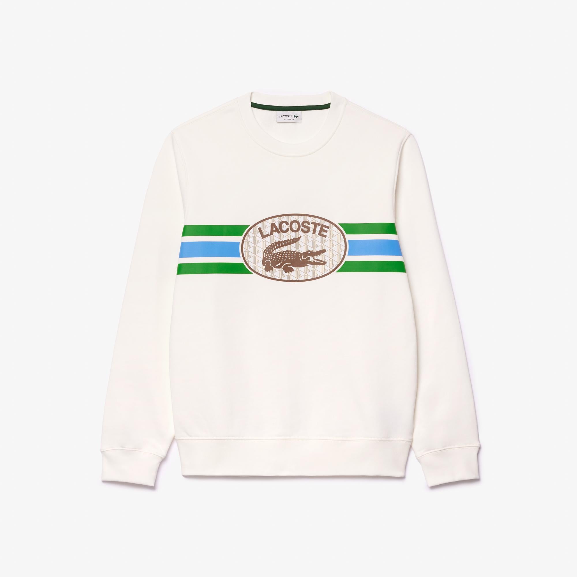 Erkek Classic Fit Bisiklet Yaka Baskılı Krem Sweatshirt