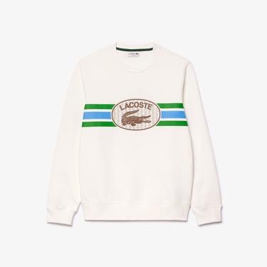  Erkek Classic Fit Bisiklet Yaka Baskılı Krem Sweatshirt