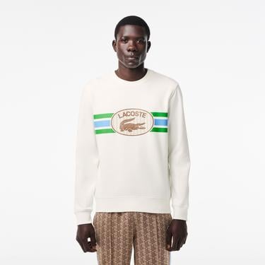  Erkek Classic Fit Bisiklet Yaka Baskılı Krem Sweatshirt