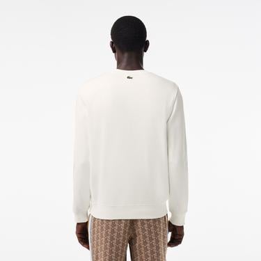  Erkek Classic Fit Bisiklet Yaka Baskılı Krem Sweatshirt