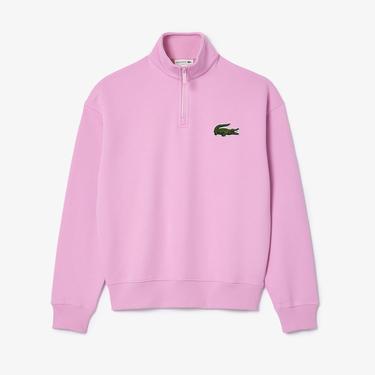  Unisex Loose Fit Yarım Fermuarlı Pembe Sweatshirt