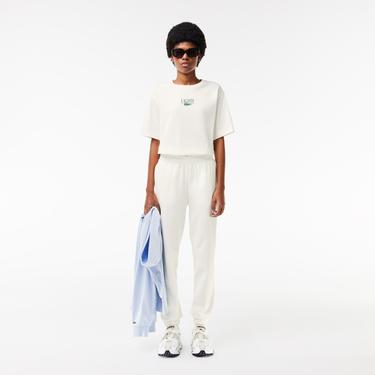  Kadın Relaxed Fit Bisiklet Yaka Baskılı Beyaz T-Shirt