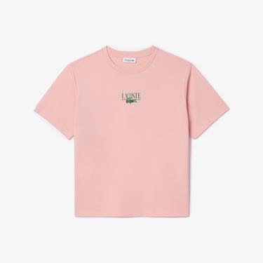  Lacoste Kadın Relaxed Fit Bisiklet Yaka Baskılı Pembe T-Shirt