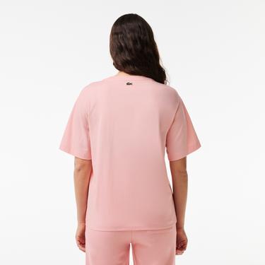  Lacoste Kadın Relaxed Fit Bisiklet Yaka Baskılı Pembe T-Shirt