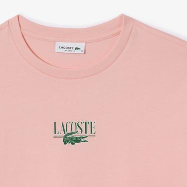  Lacoste Kadın Relaxed Fit Bisiklet Yaka Baskılı Pembe T-Shirt