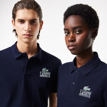  Lacoste Unisex Regular Fit Baskılı Lacivert Polo