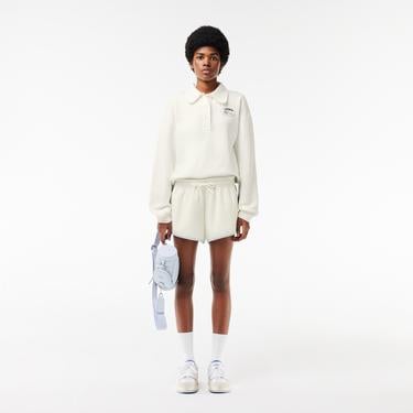  Kadın Polo Yaka Beyaz Sweatshirt