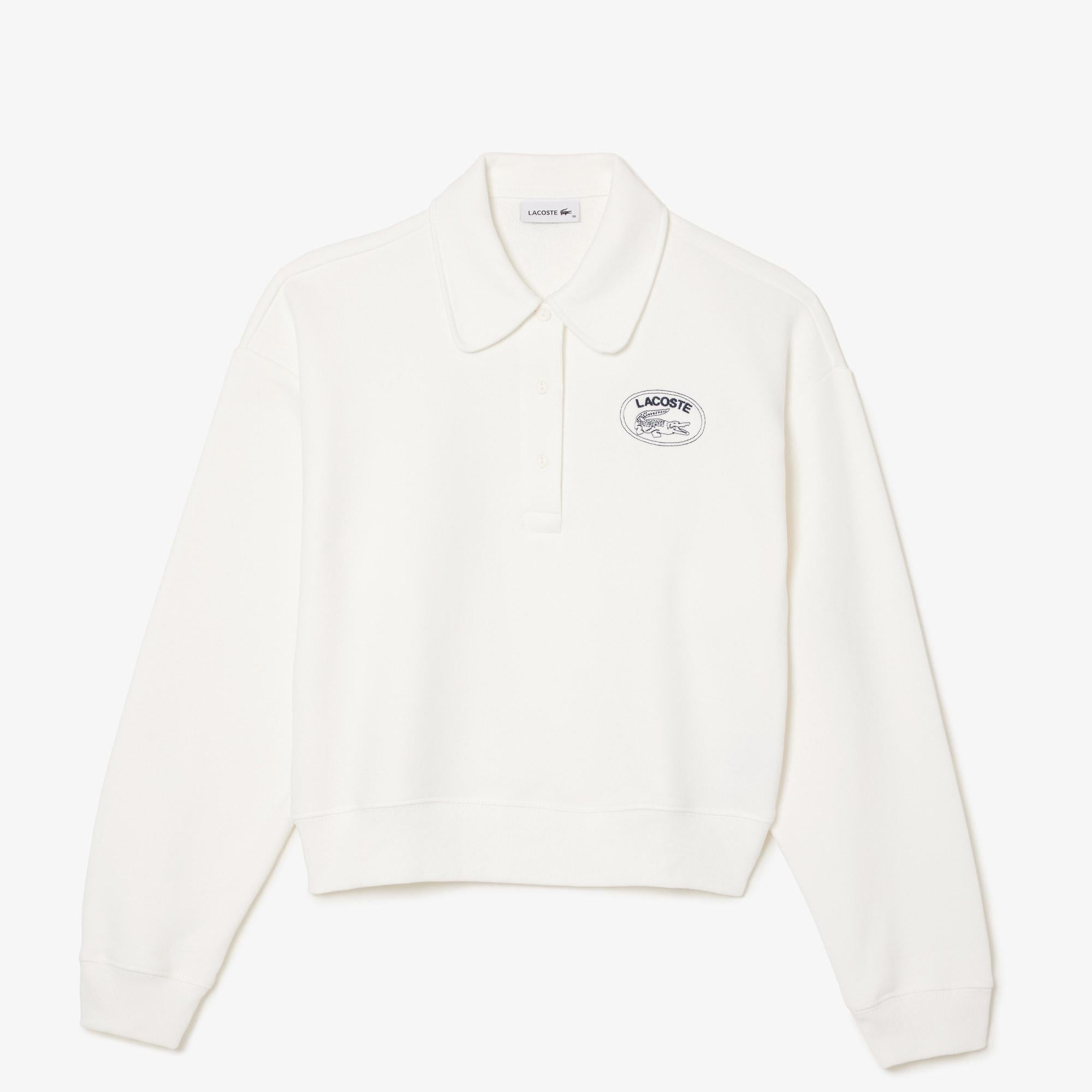 Kadın Polo Yaka Beyaz Sweatshirt