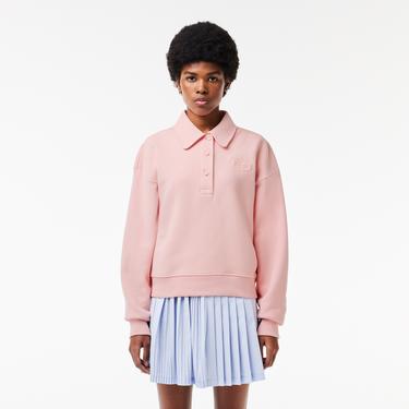 Kadın Polo Yaka Pembe Sweatshirt