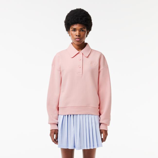  Kadın Polo Yaka Pembe Sweatshirt
