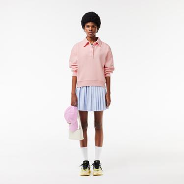  Kadın Polo Yaka Pembe Sweatshirt