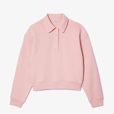  Kadın Polo Yaka Pembe Sweatshirt