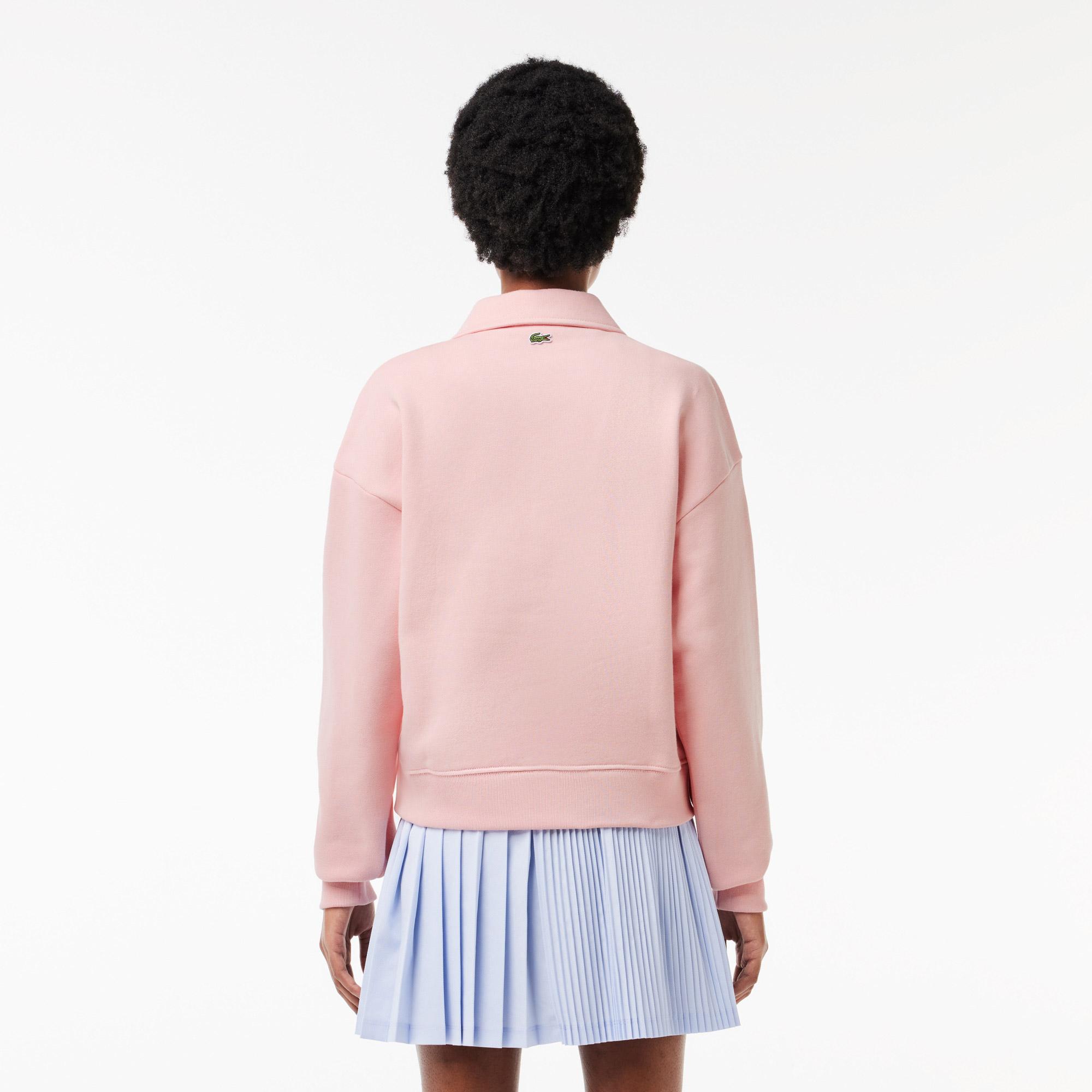 Kadın Polo Yaka Pembe Sweatshirt