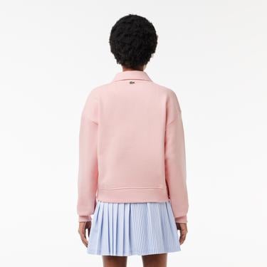  Kadın Polo Yaka Pembe Sweatshirt