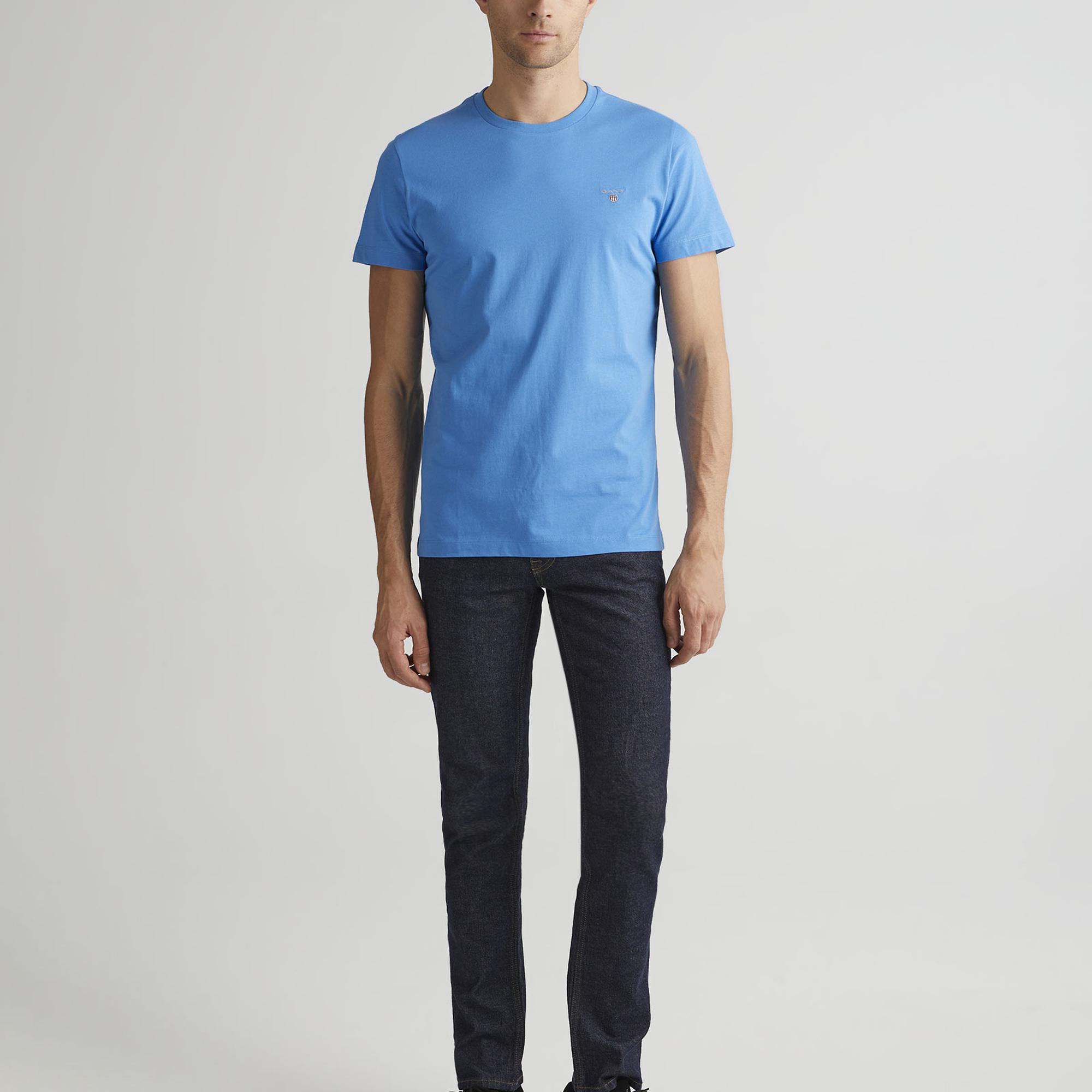GANT Erkek Mavi Regular Fit Bisiklet Yaka T-Shirt