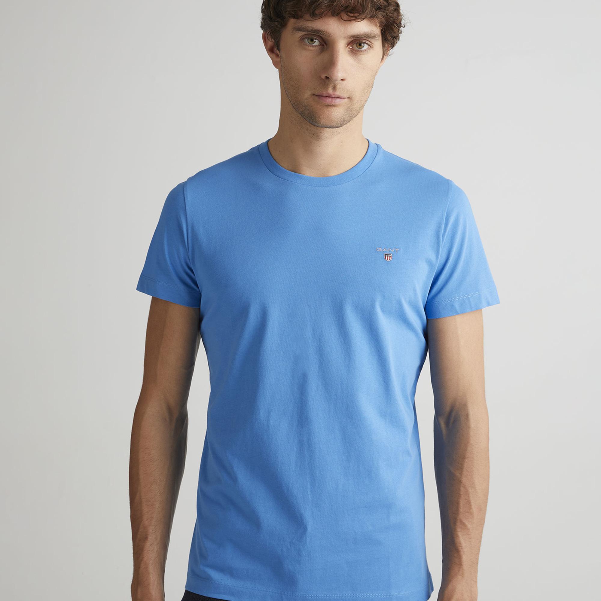 GANT Erkek Mavi Regular Fit Bisiklet Yaka T-Shirt