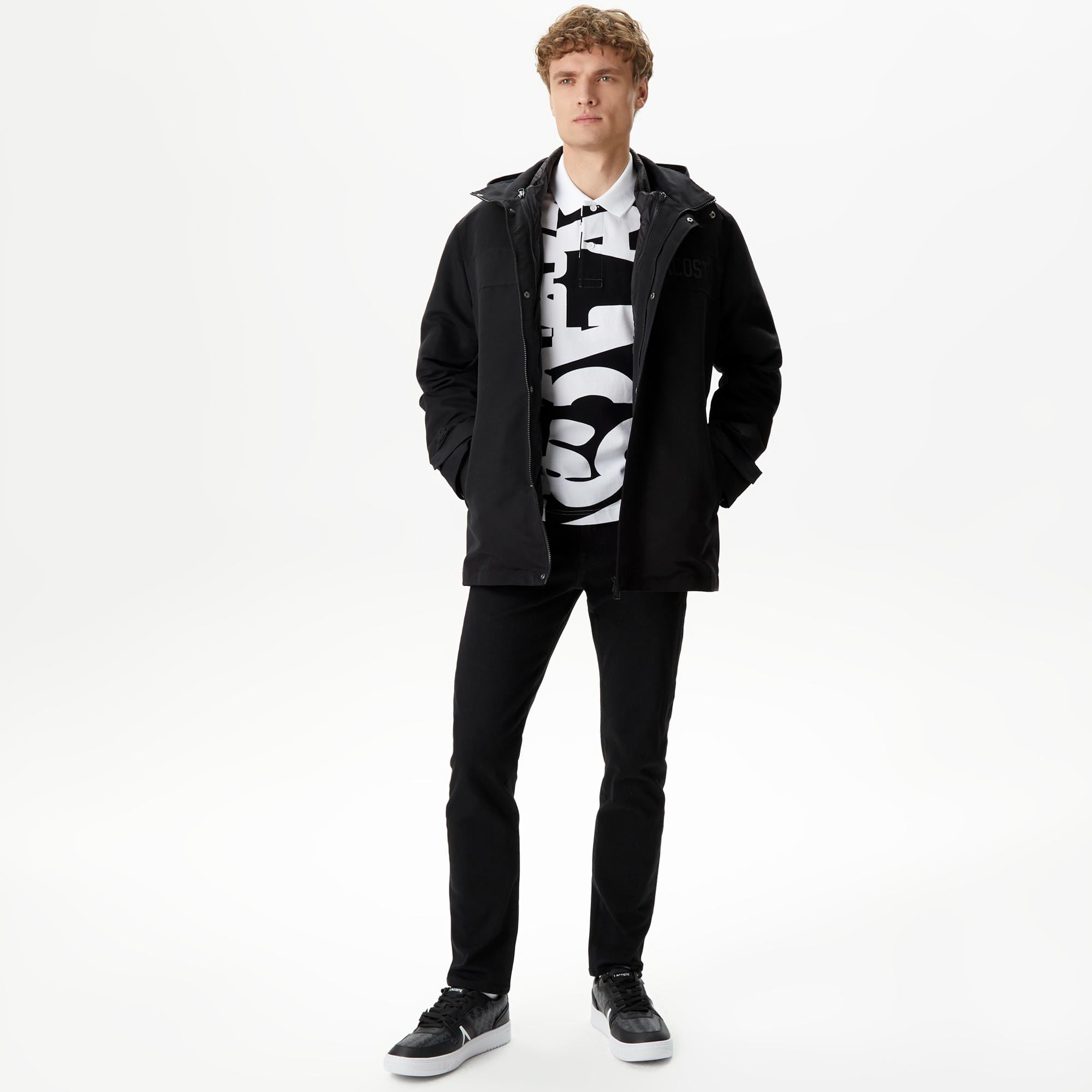 Erkek Kapüşonlu Siyah Çıkarılabilir Yelek Detaylı Mont