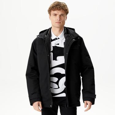  Erkek Kapüşonlu Siyah Çıkarılabilir Yelek Detaylı Mont