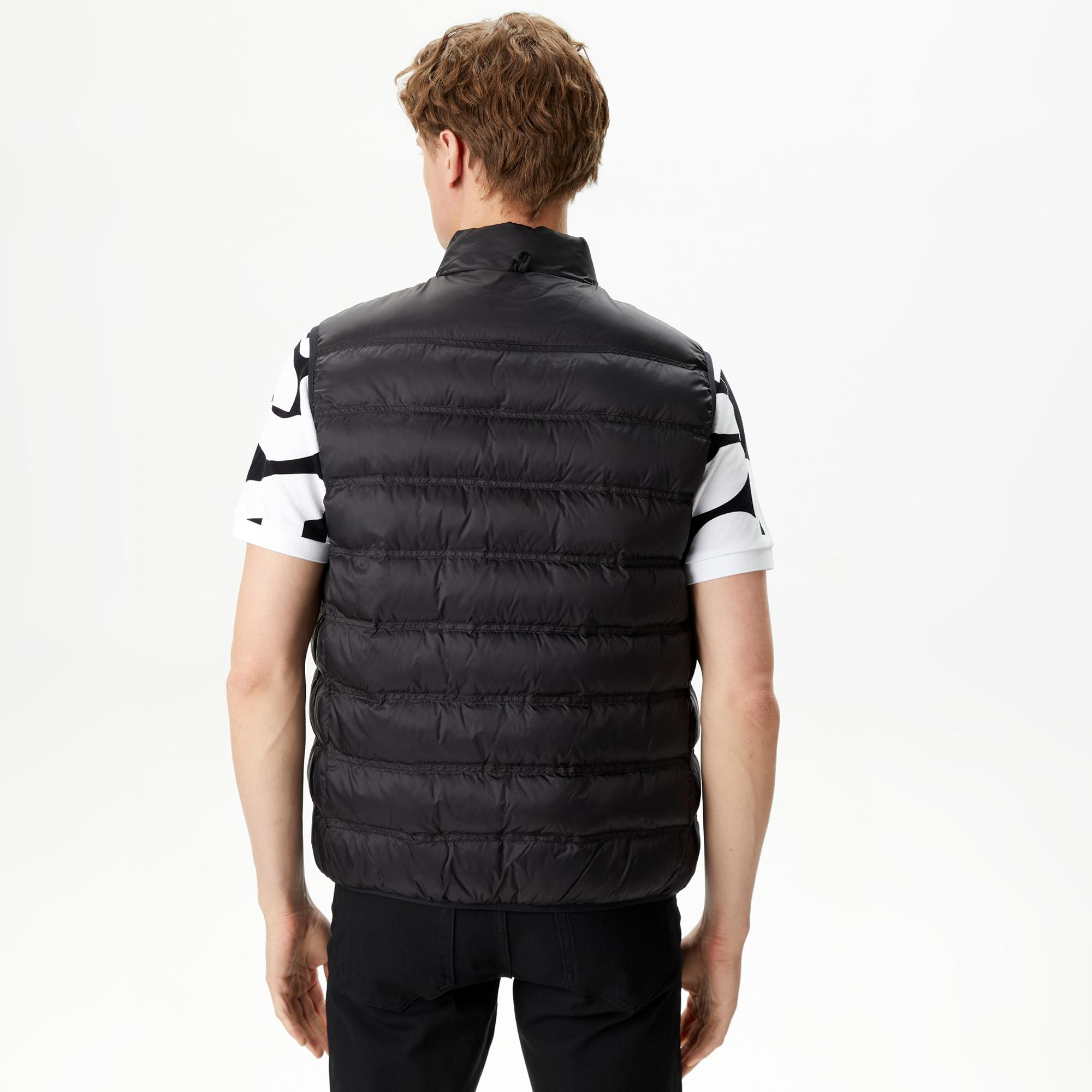 Erkek Kapüşonlu Siyah Çıkarılabilir Yelek Detaylı Mont