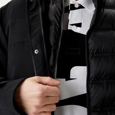  Erkek Kapüşonlu Siyah Çıkarılabilir Yelek Detaylı Mont