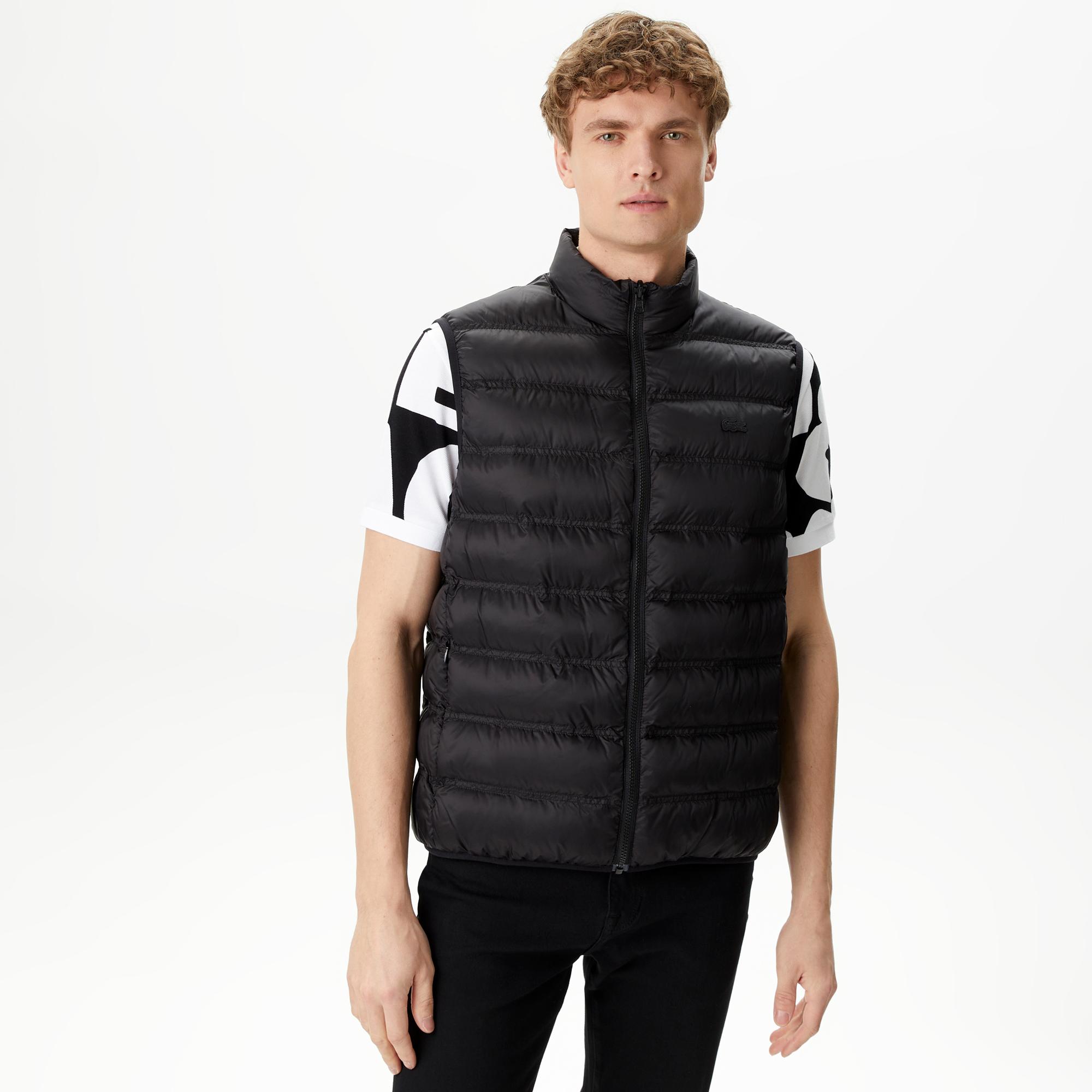 Erkek Kapüşonlu Siyah Çıkarılabilir Yelek Detaylı Mont