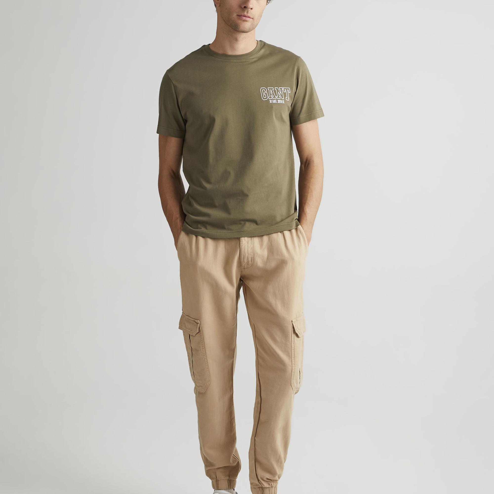 GANT Erkek Yeşil Regular Fit Bisiklet Yaka Logolu T-shirt