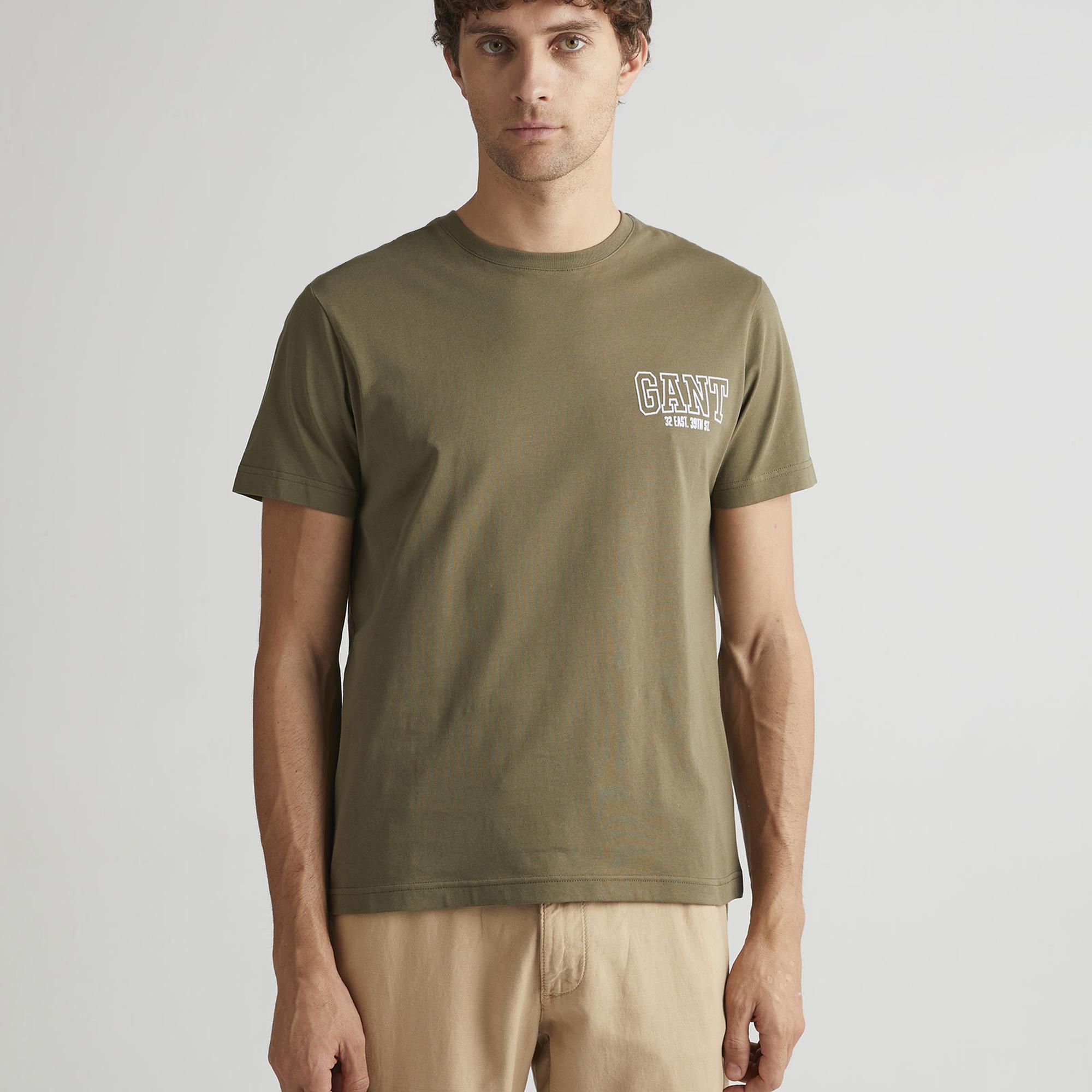 GANT Erkek Yeşil Regular Fit Bisiklet Yaka Logolu T-shirt