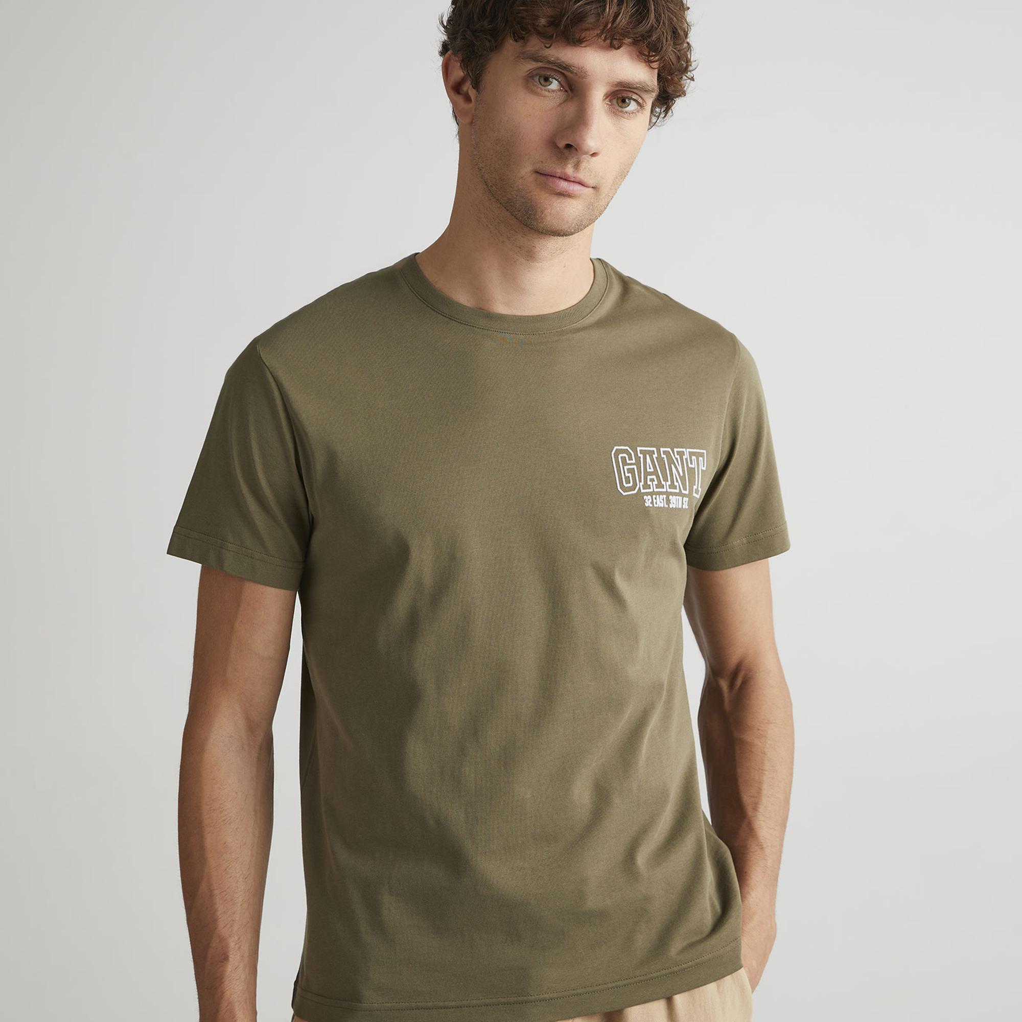 GANT Erkek Yeşil Regular Fit Bisiklet Yaka Logolu T-shirt