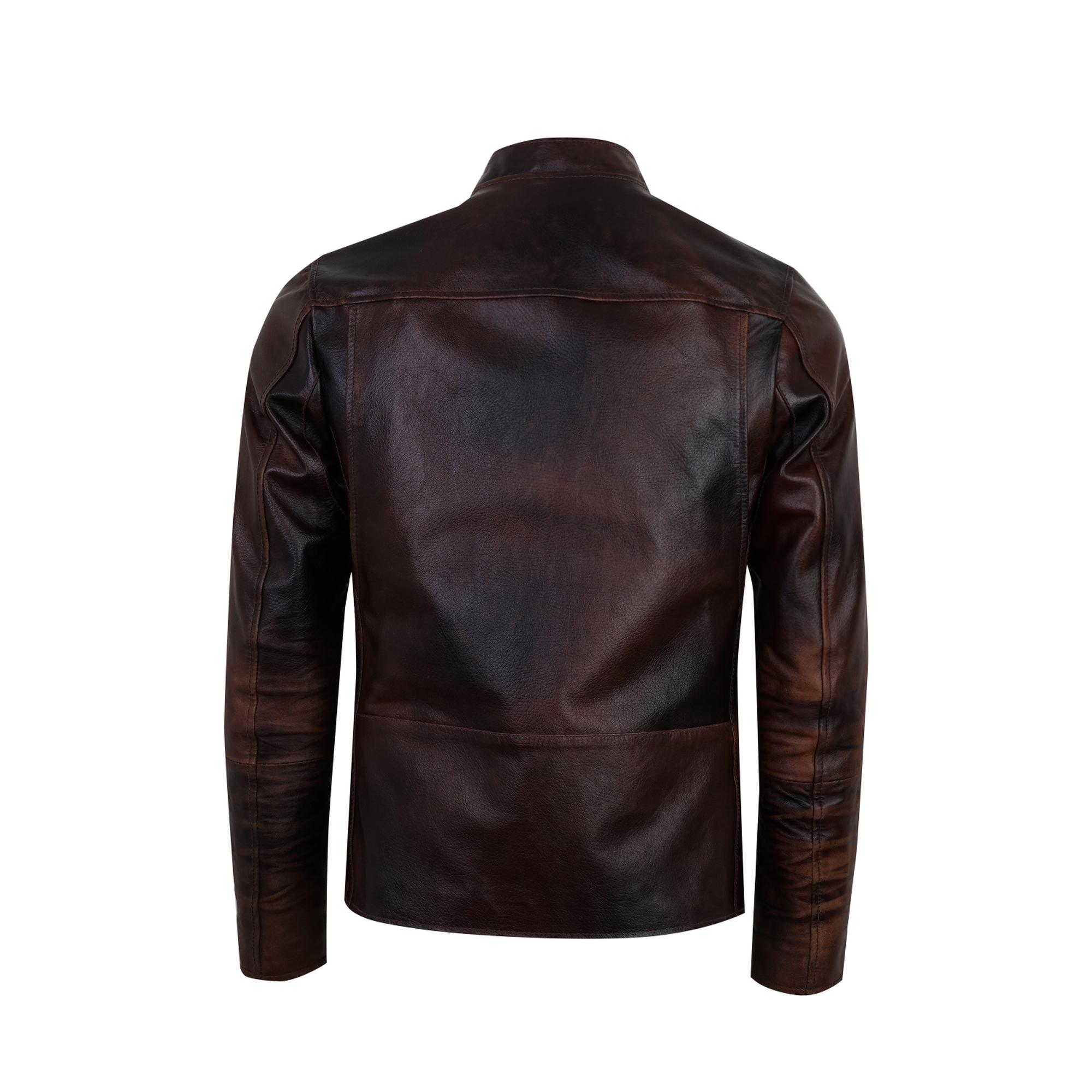 Kahve Erkek Vintage Deri Biker Ceket