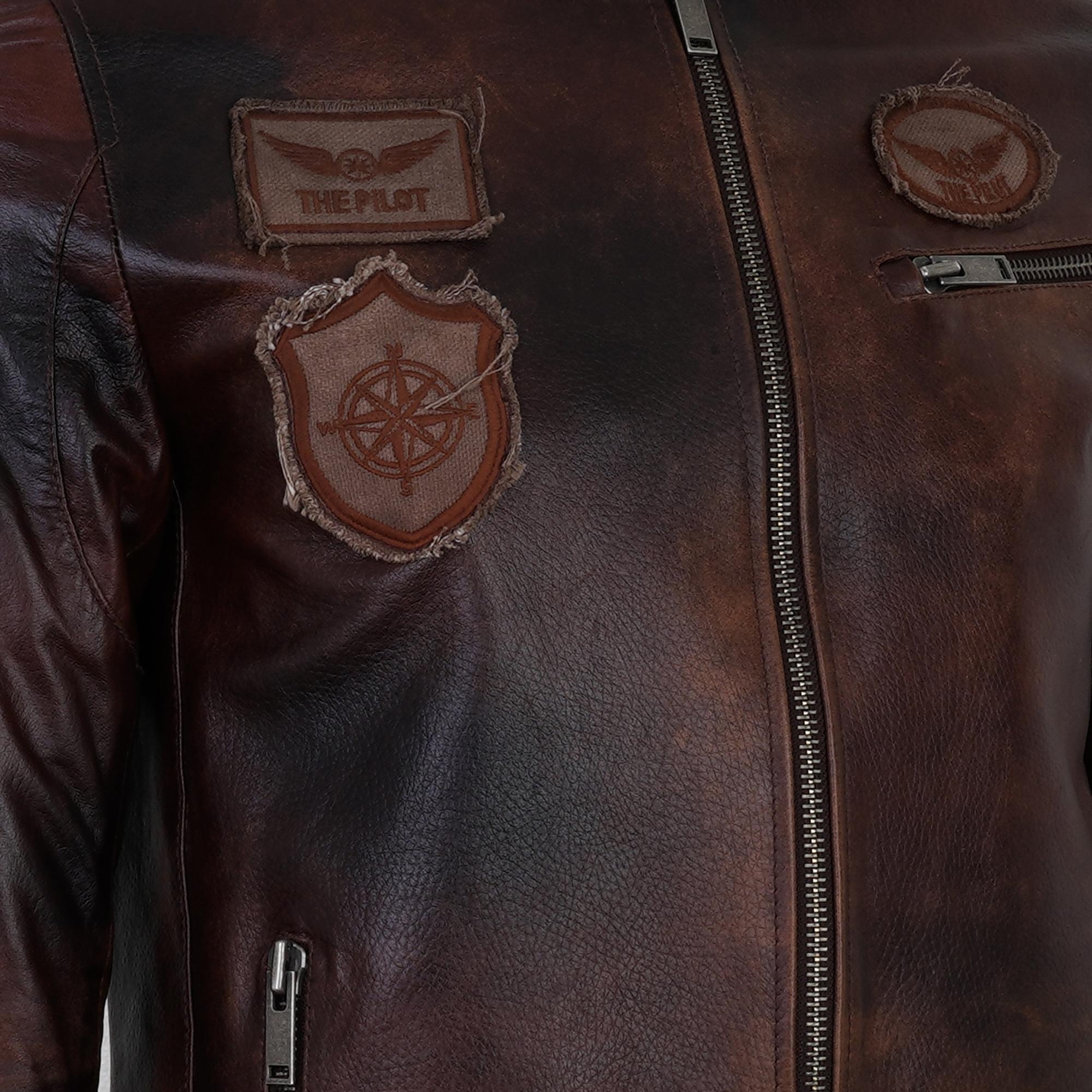 Kahve Erkek Vintage Deri Biker Ceket