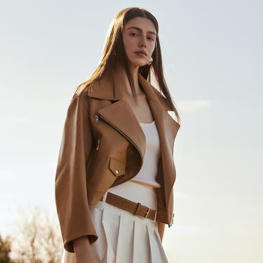  Albinia Kahve Kadın Deri Biker Ceket