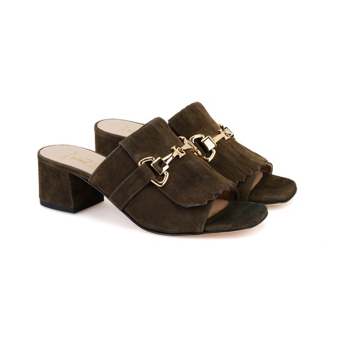  Luca Grossi Yeşil Toka Aksesuarlı Topuklu Terlik