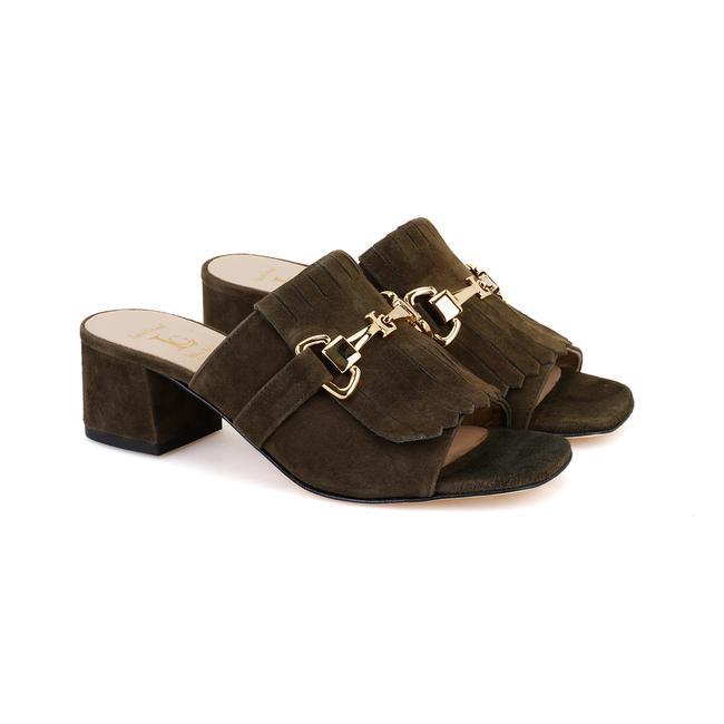  Luca Grossi Yeşil Toka Aksesuarlı Topuklu Terlik