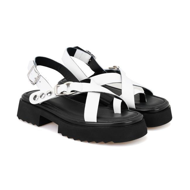  Kadın Beyaz Ayarlanabilir Tokalı Deri Sandalet