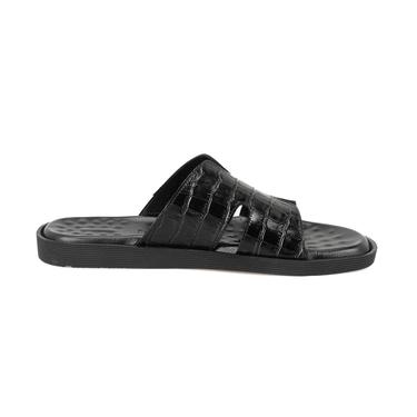  David Siyah Erkek Kroko Baskılı Deri Terlik