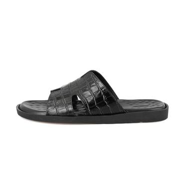  David Siyah Erkek Kroko Baskılı Deri Terlik