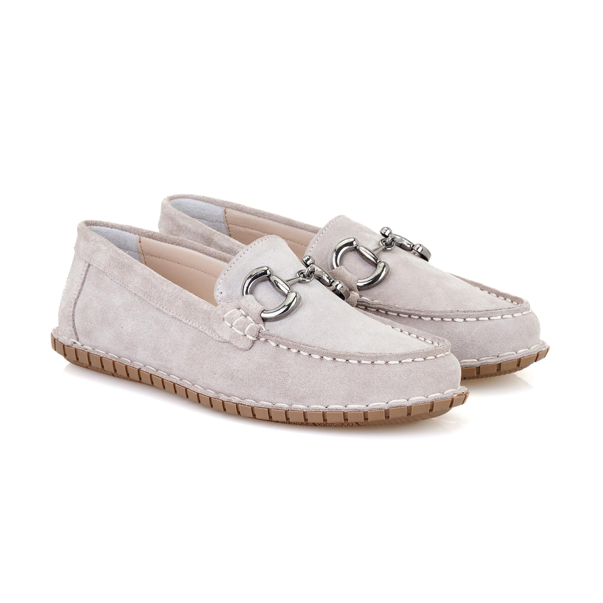 Kadın Gri Toka Aksesuarlı DesaComfort Süet Deri Loafer