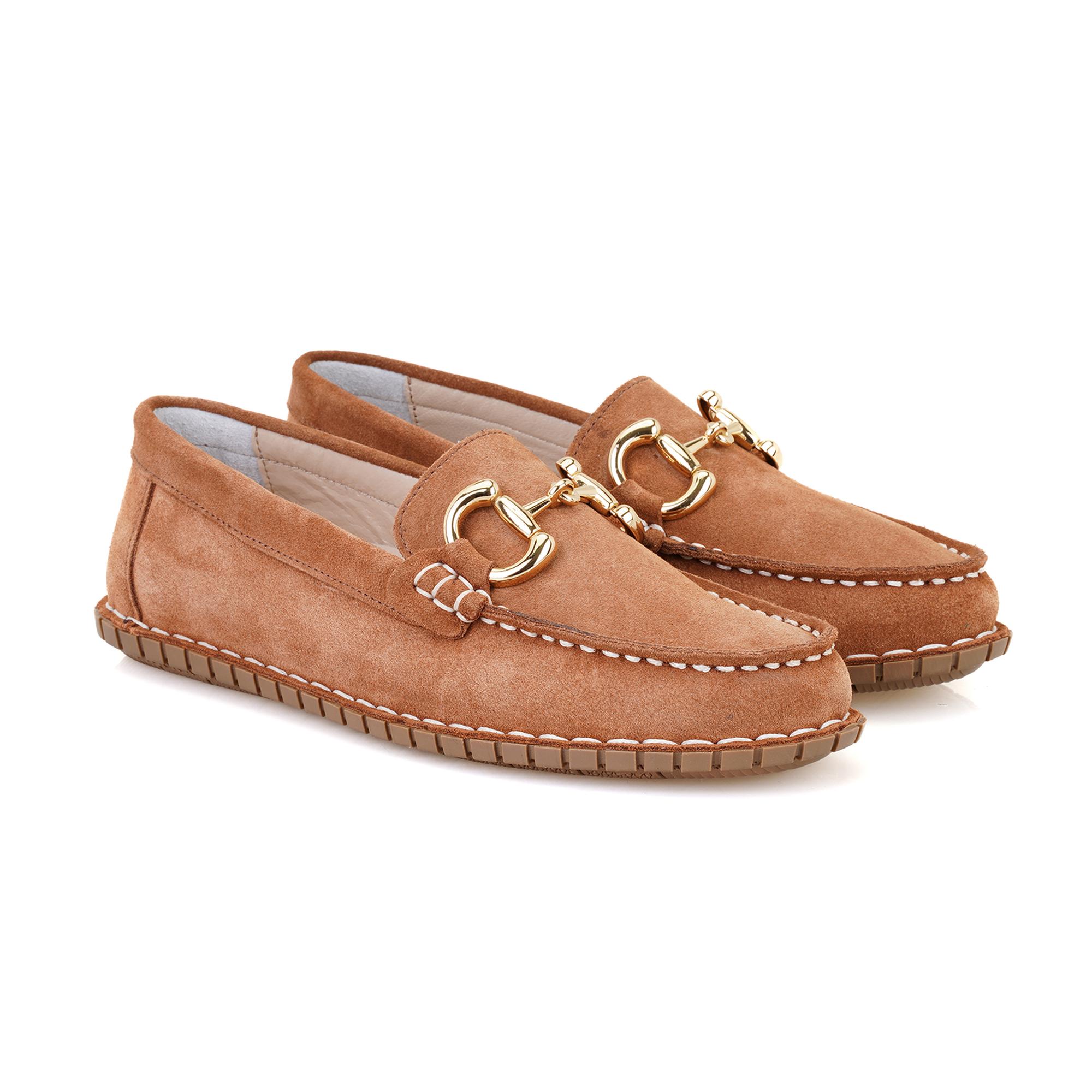 Kadın Kahve Toka Aksesuarlı DesaComfort Süet Deri Loafer