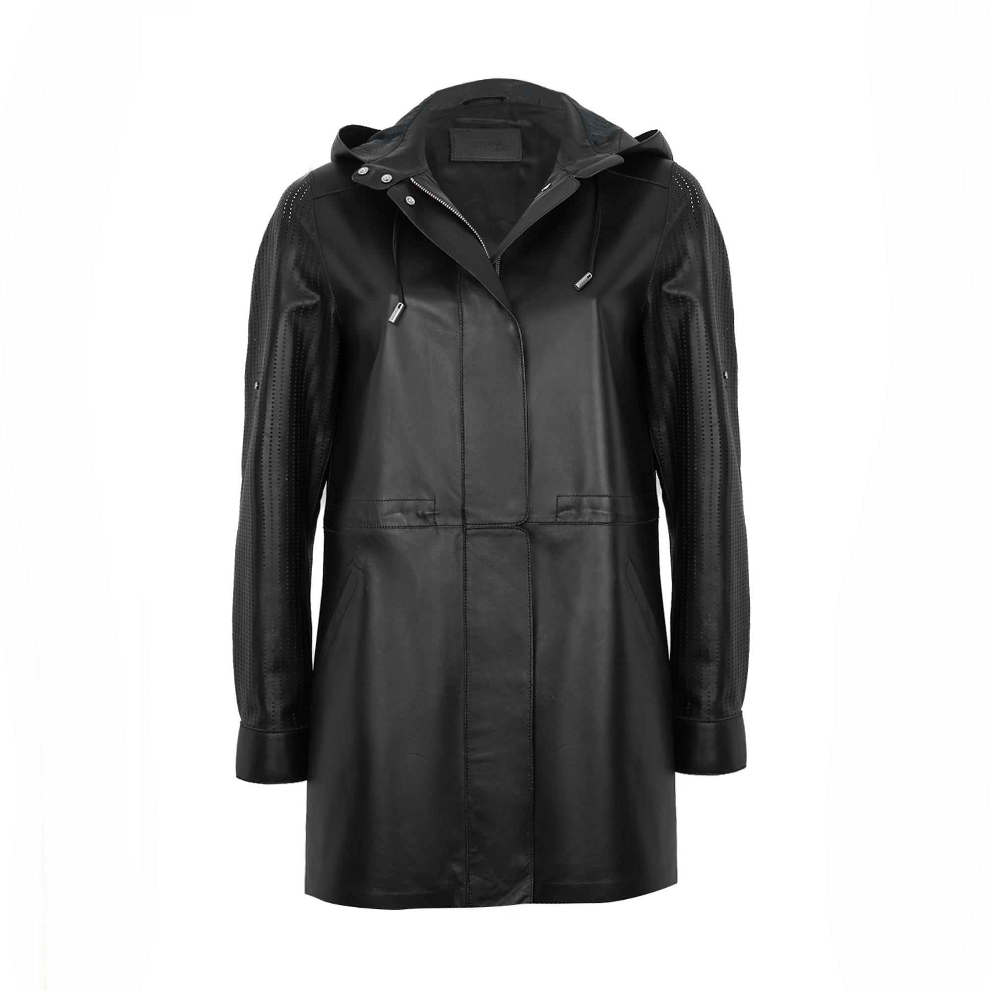 Aldabella Siyah Kadın Perforeli Deri Pardösü