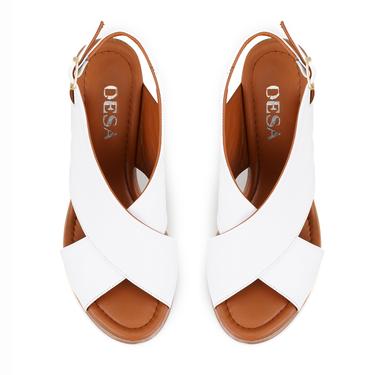  Kadın Beyaz Topuklu Deri Sandalet