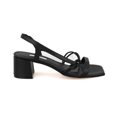  Kadın Siyah Topuklu Deri Sandalet