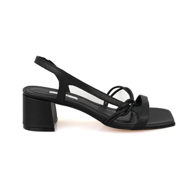  Kadın Siyah Topuklu Deri Sandalet