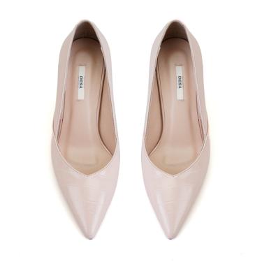  Kadın Pudra Kroko Baskılı Rugan Deri Stiletto