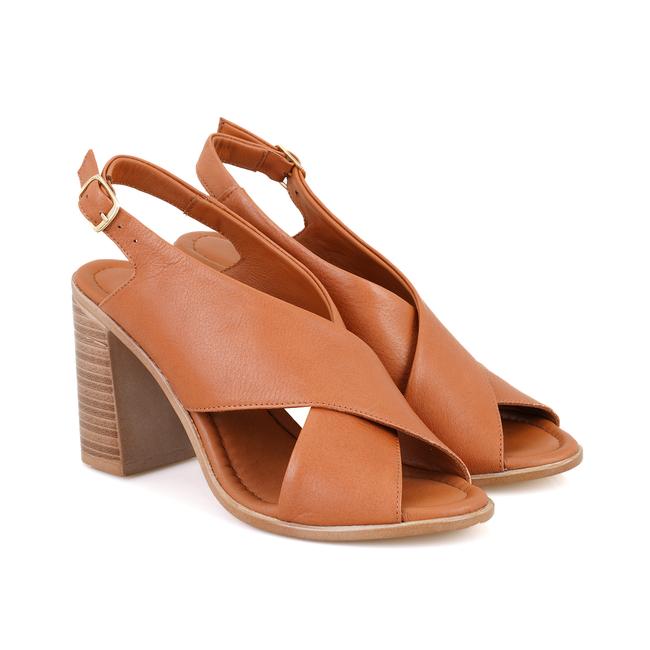  Kadın Taba Topuklu Deri Sandalet