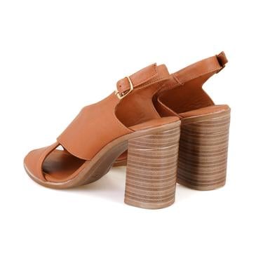  Kadın Taba Topuklu Deri Sandalet