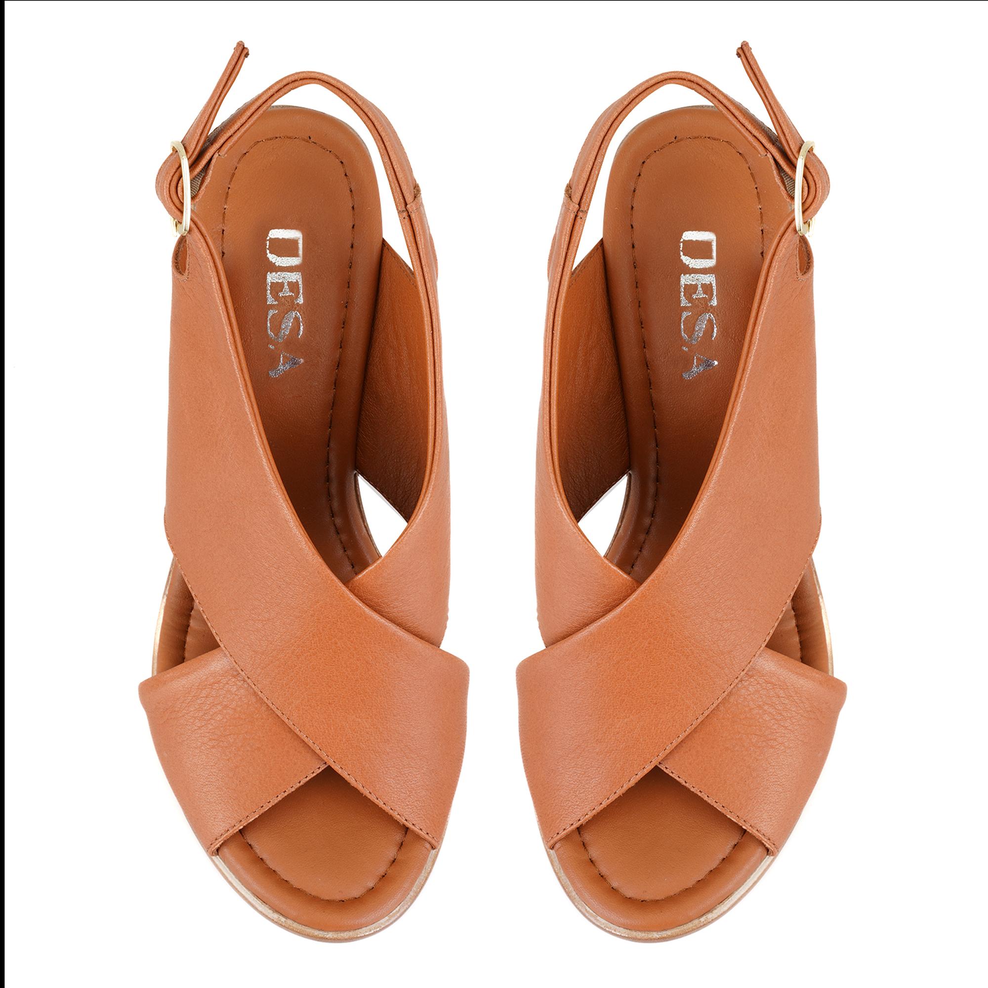 Kadın Taba Topuklu Deri Sandalet